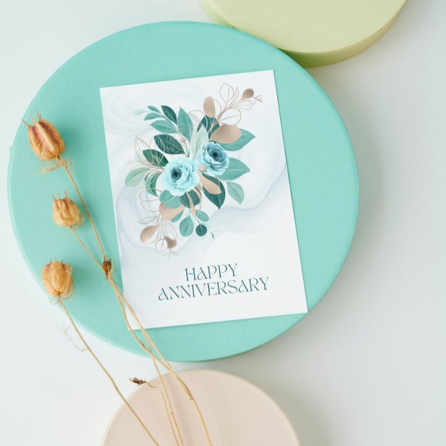 Cartes Pour Fêtes Annuelles Elégant Turquoise or Floral Joyeux Anniversaire (Créateur téléchargé)