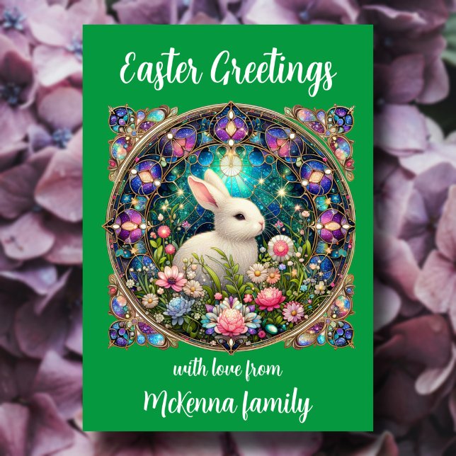 Cartes Pour Fêtes Annuelles Élégant verre vert collé Lapin de Pâques (Créateur téléchargé)