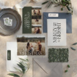 Cartes Pour Fêtes Annuelles Élégant vert moderne minimaliste multi photo botan<br><div class="desc">Elégant multi photo moderne minimaliste aquarelle verte naturelle typographie botanique Joyeux Noël carte appartement.</div>