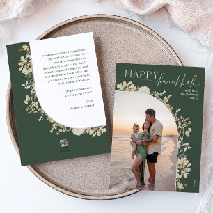 Cartes Pour Fêtes Annuelles Elégant Vert or Floral Happy Hanoukka
