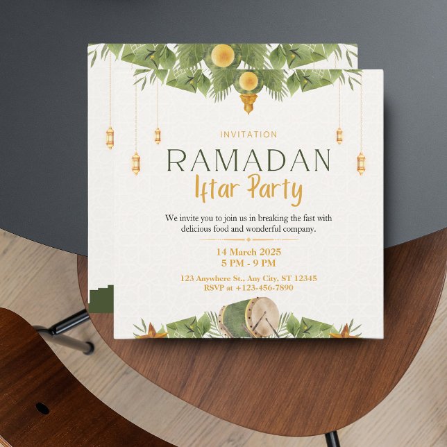 Cartes Pour Fêtes Annuelles Elégant Vert & Or Ramadan moderne Iftar (Modern Elegant Green & Gold Ramadan Iftar Holiday Card)