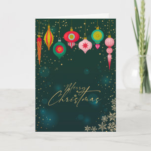 Cartes Pour Fêtes Annuelles Élégant Vert,Ornements de Noël Rétro,Flocons de ne
