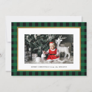Cartes Pour Fêtes Annuelles Elégant Vert Plaid Photo personnalisée