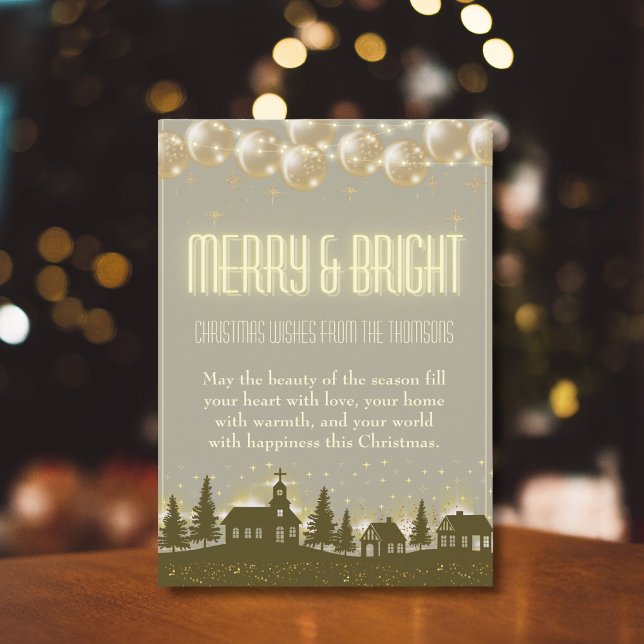 Cartes Pour Fêtes Annuelles Élégant Village d'hiver d'or scintillant (Créateur téléchargé)