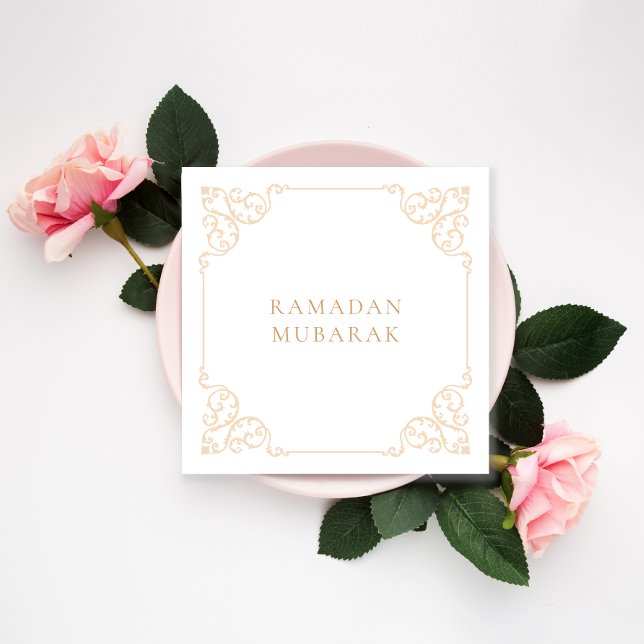 Cartes Pour Fêtes Annuelles Elégant Vintage Ramadan blanc cadre or Salutation (Créateur téléchargé)