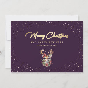 Cartes Pour Fêtes Annuelles Élégant violet doré renne de neige Joyeux Noël