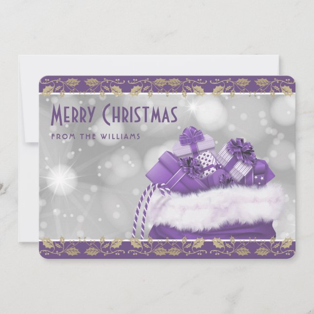 Cartes Pour Fêtes Annuelles Élégant violet or Holly Noël présente (Devant)
