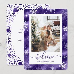 Cartes Pour Fêtes Annuelles Élégant violet photo Flocon de neige