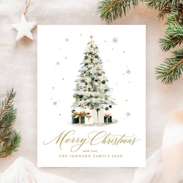 Cartes Pour Fêtes Annuelles Elegant Watercolor Christmas Tree (Créateur téléchargé)