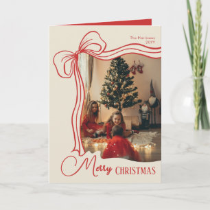 Cartes Pour Fêtes Annuelles Elégant Whimsical Red Bow Photo de famille de Noël
