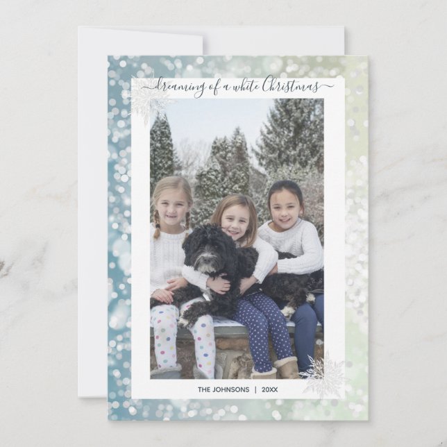 Cartes Pour Fêtes Annuelles Elegant White Christmas Snowflake Crystal Bokeh (Devant)