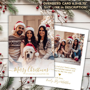 Cartes Pour Fêtes Annuelles Élégant White Gold Script 2 Photo Noël