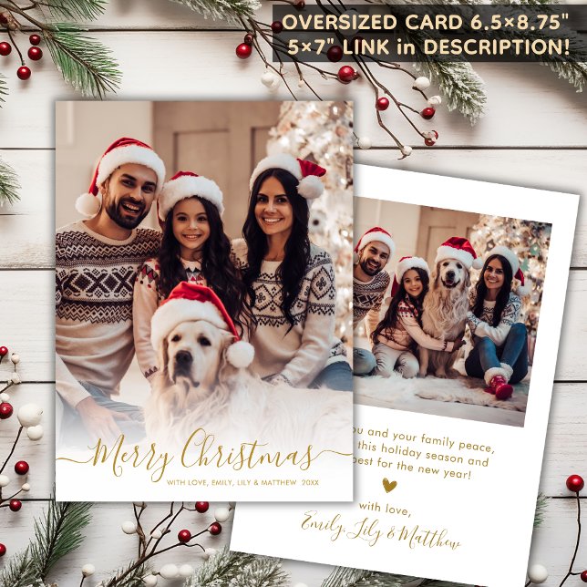 Cartes Pour Fêtes Annuelles Élégant White Gold Script 2 Photo Noël (Créateur téléchargé)