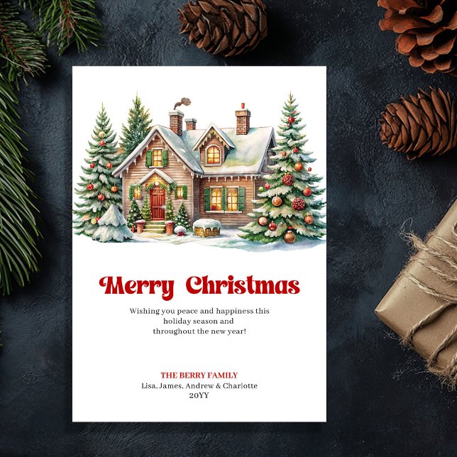 Cartes Pour Fêtes Annuelles Elegant winter scene sweet Christmas house card (Elegant winter scene sweet Christmas house card)