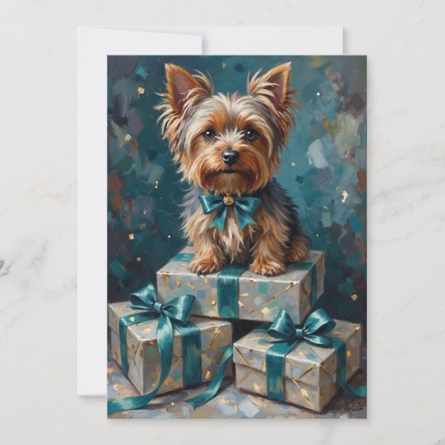 Cartes Pour Fêtes Annuelles Elegant Yorkshire Terrier Dog Holiday Gift Stack (Devant)