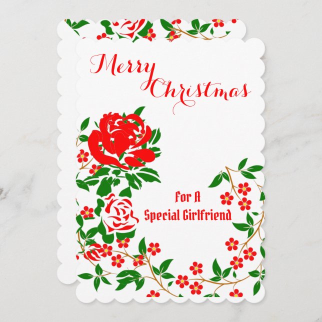 Cartes Pour Fêtes Annuelles Élégante amie Joyeux Noël Rose rouge Floral (Devant / Derrière)