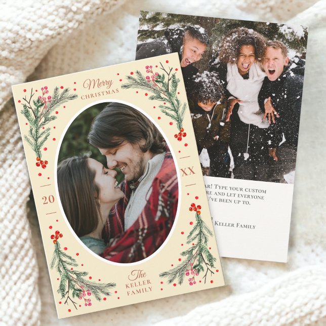 Cartes Pour Fêtes Annuelles Elégante aquarelle 2 Photo Jaune Noël 2023 (Créateur téléchargé)