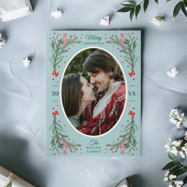 Cartes Pour Fêtes Annuelles Elégante aquarelle 2 Photo Noël 2021 Flat lue (Créateur téléchargé)