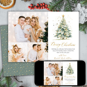 Cartes Pour Fêtes Annuelles Elégante aquarelle Arbre de Noël 3 Photo Collage