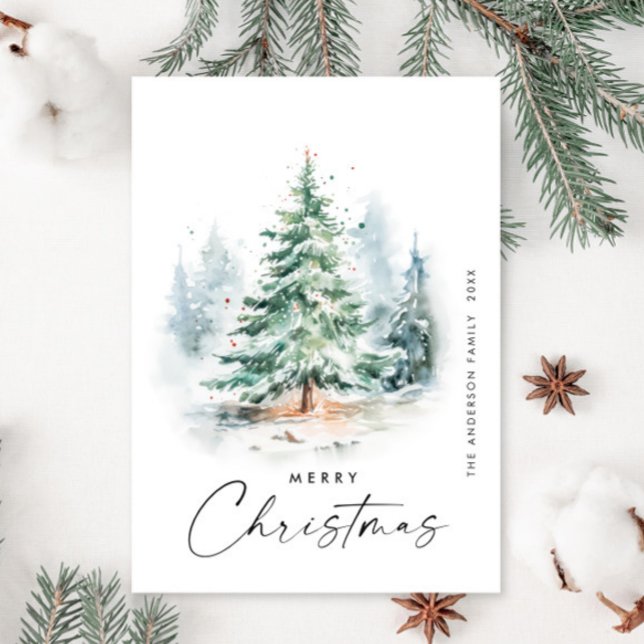 Cartes Pour Fêtes Annuelles Elégante aquarelle Arbre de pin de Noël d'hiver (Créateur téléchargé)
