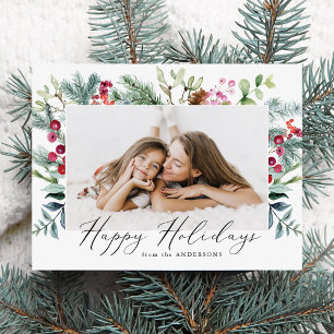 Cartes Pour Fêtes Annuelles Elégante aquarelle Baies pourpres et verdure Photo