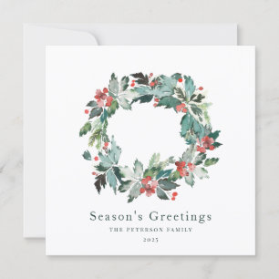 Cartes Pour Fêtes Annuelles Elégante aquarelle Berry d'hiver Verdure Wreath