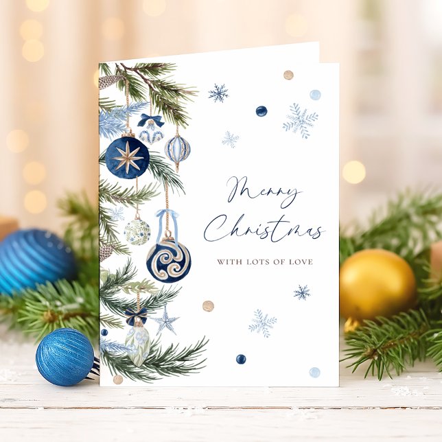 Cartes Pour Fêtes Annuelles Elégante aquarelle Bleu ornement de Noël Photo (Créateur téléchargé)