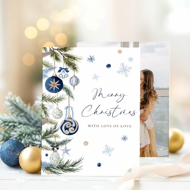Cartes Pour Fêtes Annuelles Elégante aquarelle Bleu ornement de Noël Photo (Créateur téléchargé)