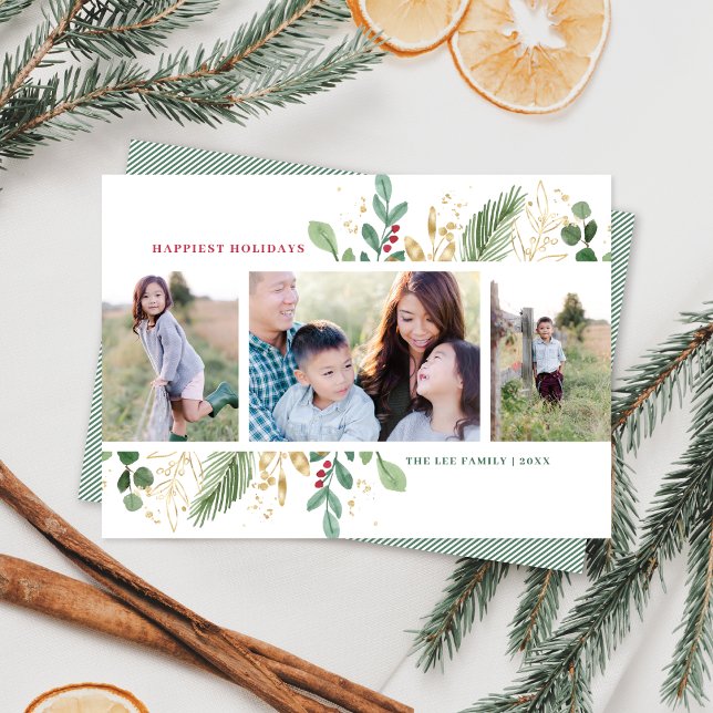 Cartes Pour Fêtes Annuelles Elégante aquarelle Botanique 3 Photo Noël (Créateur téléchargé)