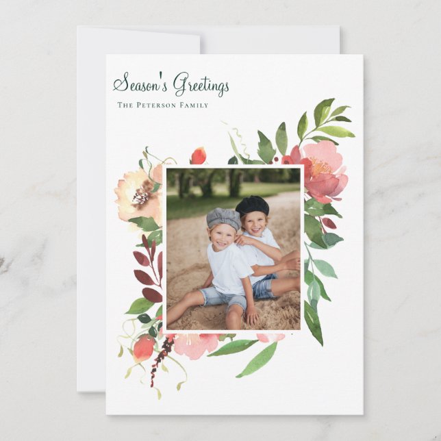 Cartes Pour Fêtes Annuelles Elégante aquarelle Botanique Florale Photo (Devant)