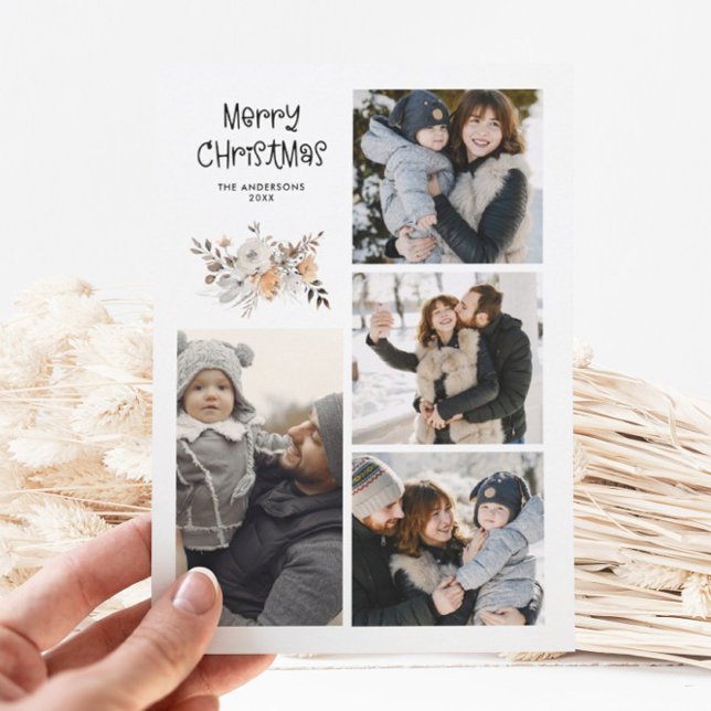 Cartes Pour Fêtes Annuelles Elégante aquarelle botanique moderne multi-photo (Créateur téléchargé)