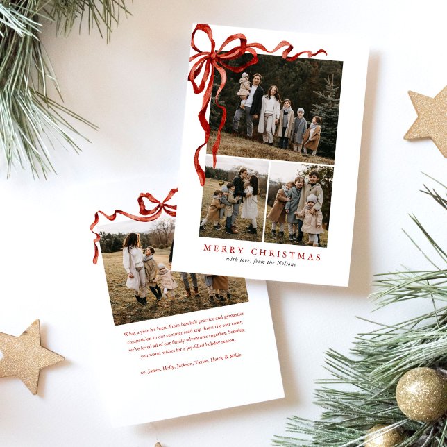 Cartes Pour Fêtes Annuelles Elégante aquarelle Bow rouge Noël Quatre photos (Créateur téléchargé)
