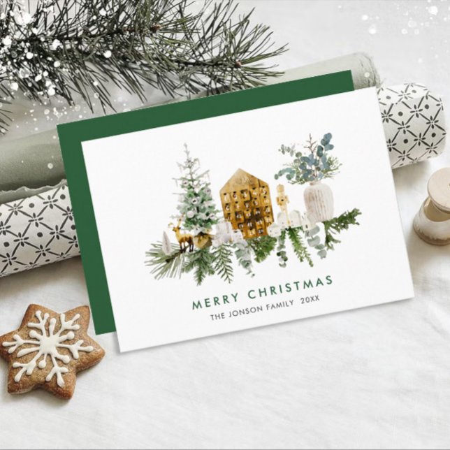 Cartes Pour Fêtes Annuelles Elégante aquarelle Composition de Noël Salutation (Créateur téléchargé)