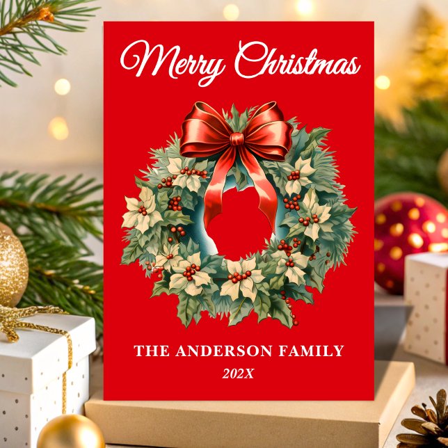 Cartes Pour Fêtes Annuelles Elégante aquarelle couronne de Noël non photo (Créateur téléchargé)