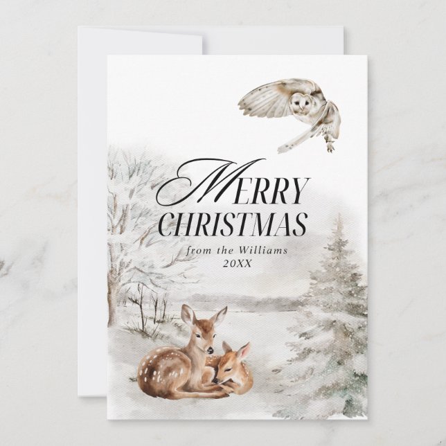 Cartes Pour Fêtes Annuelles Elégante aquarelle de cerf floral Joyeux Noël (Devant)