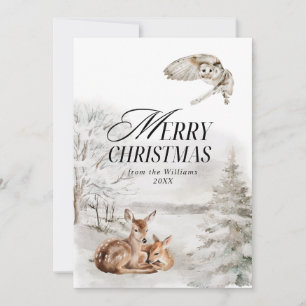 Cartes Pour Fêtes Annuelles Elégante aquarelle de cerf floral Joyeux Noël