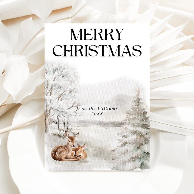 Cartes Pour Fêtes Annuelles Elégante aquarelle de cerf floral Joyeux Noël (Créateur téléchargé)