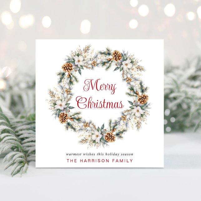 Cartes Pour Fêtes Annuelles Elégante aquarelle de couronne Joyeux Noël (Spread the love + joy of the season with your friends + family near and far with a personalized card)
