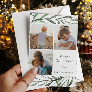 Cartes Pour Fêtes Annuelles Elégante aquarelle de feuillage vert or Confetti