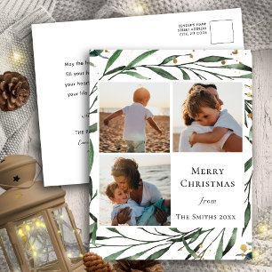 Cartes Pour Fêtes Annuelles Elégante aquarelle de feuillage vert or Confetti