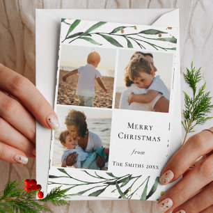 Cartes Pour Fêtes Annuelles Elégante aquarelle de feuillage vert or Confetti