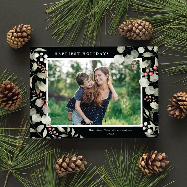 Cartes Pour Fêtes Annuelles Elégante aquarelle d'hiver Verdure Photo botanique (Créateur téléchargé)