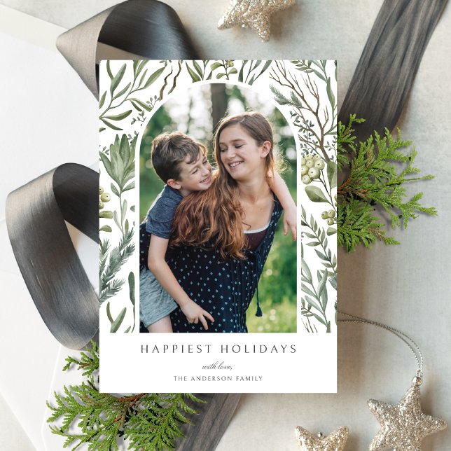 Cartes Pour Fêtes Annuelles Elégante aquarelle d'hiver Verdure Photo botanique (Créateur téléchargé)