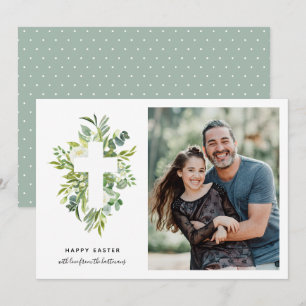 Cartes Pour Fêtes Annuelles Elégante aquarelle florale et photo croisée Pâques