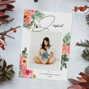 Cartes Pour Fêtes Annuelles Elégante aquarelle florale Joyeuse photo de Noël