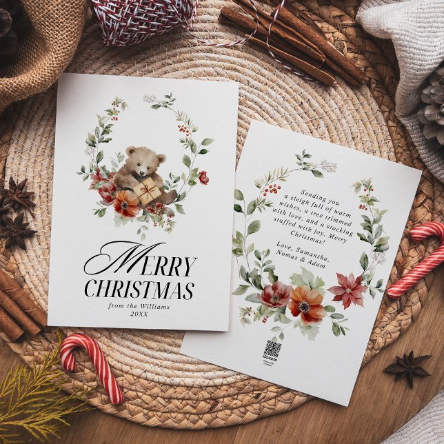 Cartes Pour Fêtes Annuelles Elégante aquarelle florale Joyeux voeux de Noël (Créateur téléchargé)