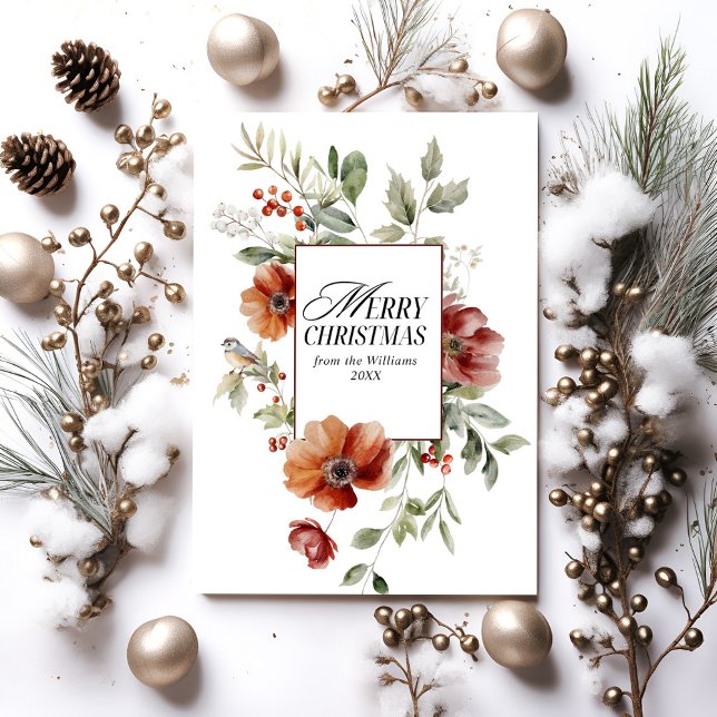 Cartes Pour Fêtes Annuelles Elégante aquarelle florale Joyeux voeux de Noël (Créateur téléchargé)