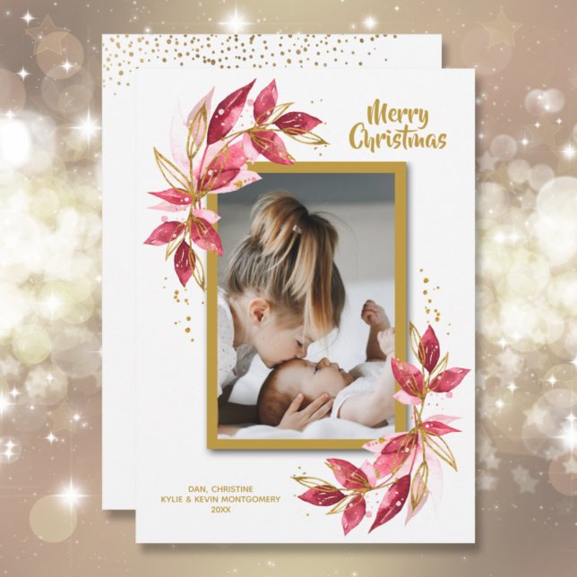 Cartes Pour Fêtes Annuelles Elégante aquarelle florale Photo de Noël (Créateur téléchargé)
