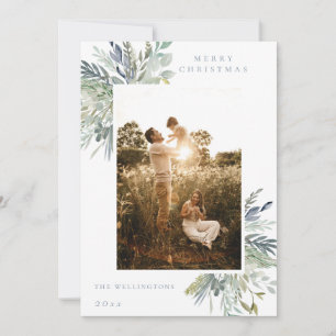 Cartes Pour Fêtes Annuelles Elégante aquarelle Foliage d'hiver Photo unique