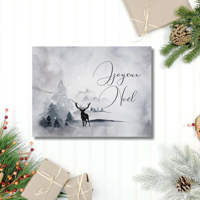 Cartes Pour Fêtes Annuelles Elégante aquarelle Forêt Cerf Nature Noël (Elegant Watercolor Nature Christmas Card)